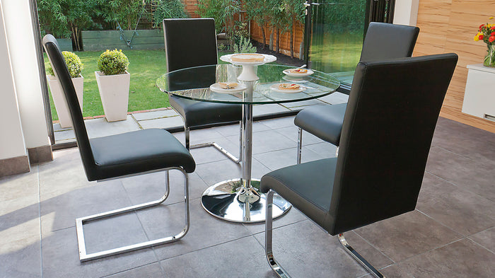 naro clear glass and imola 4 seater dining set