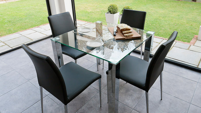 tiva glass table and elise chairs small dining set