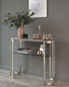 Isla White Glass and Stainless Steel Console Table