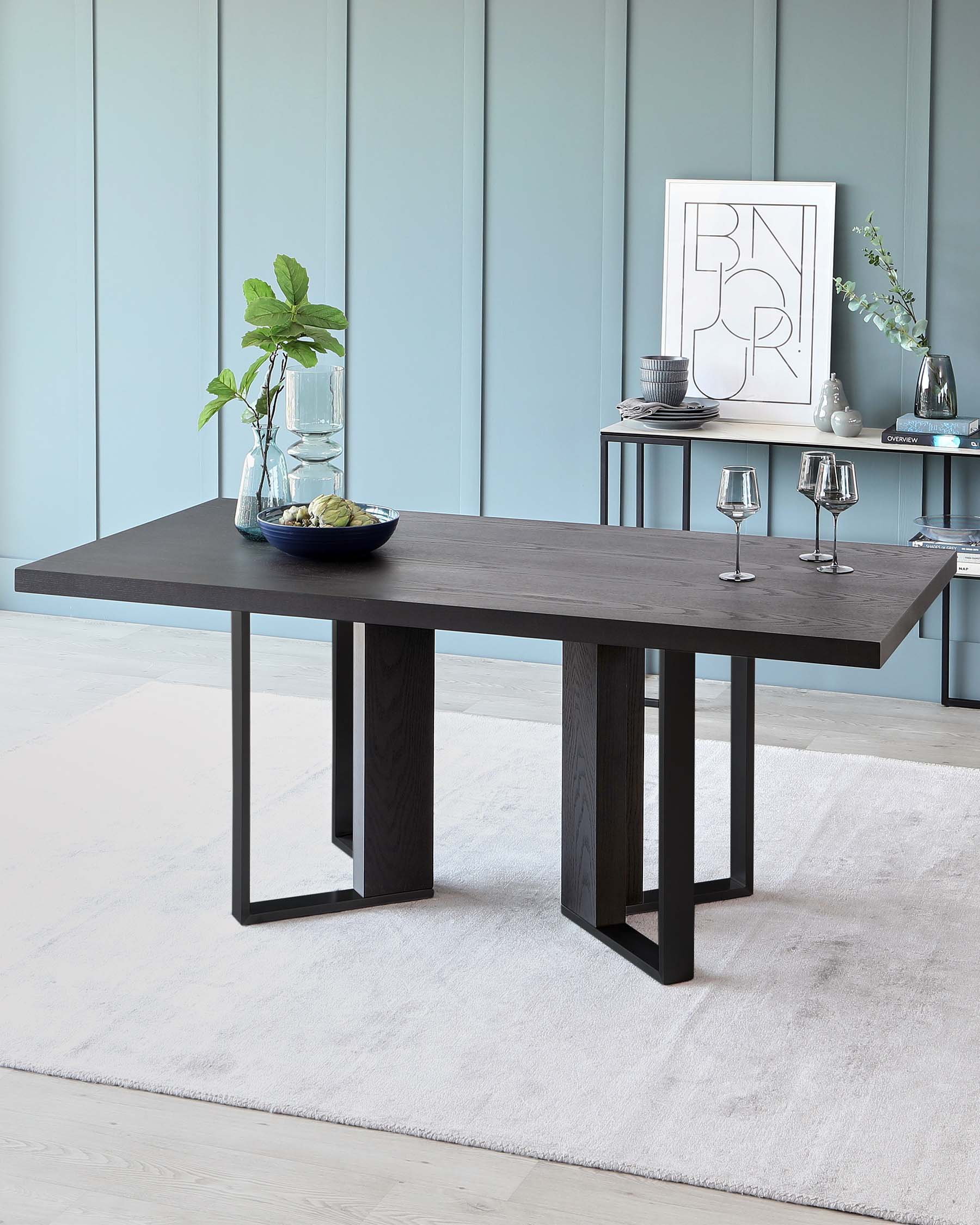 Jonah Dark Oak With Black Powder Coated Frame 6 Seater Dining Table