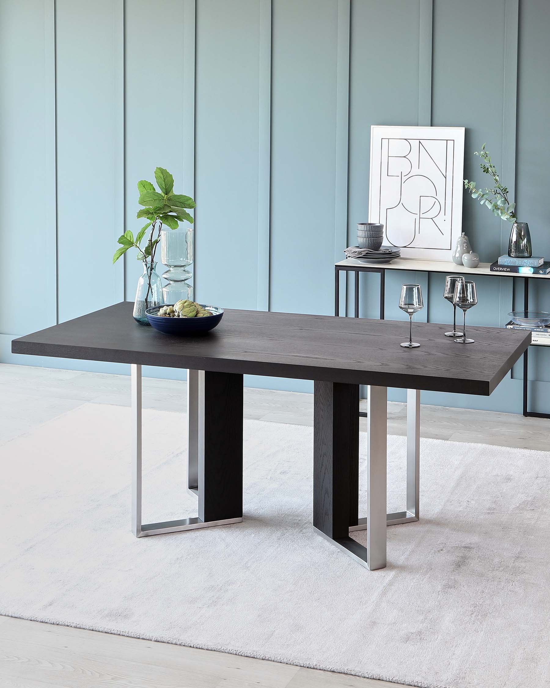 Jonah Dark Oak With Brushed Stainless Steel 6 Seater Dining Table