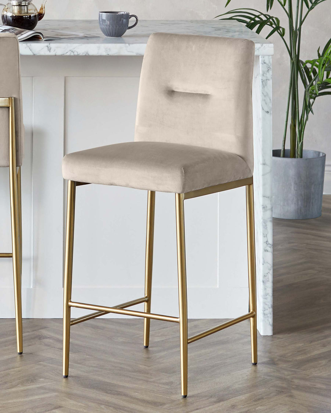 Keira Brass and Champagne Velvet Bar Stools by