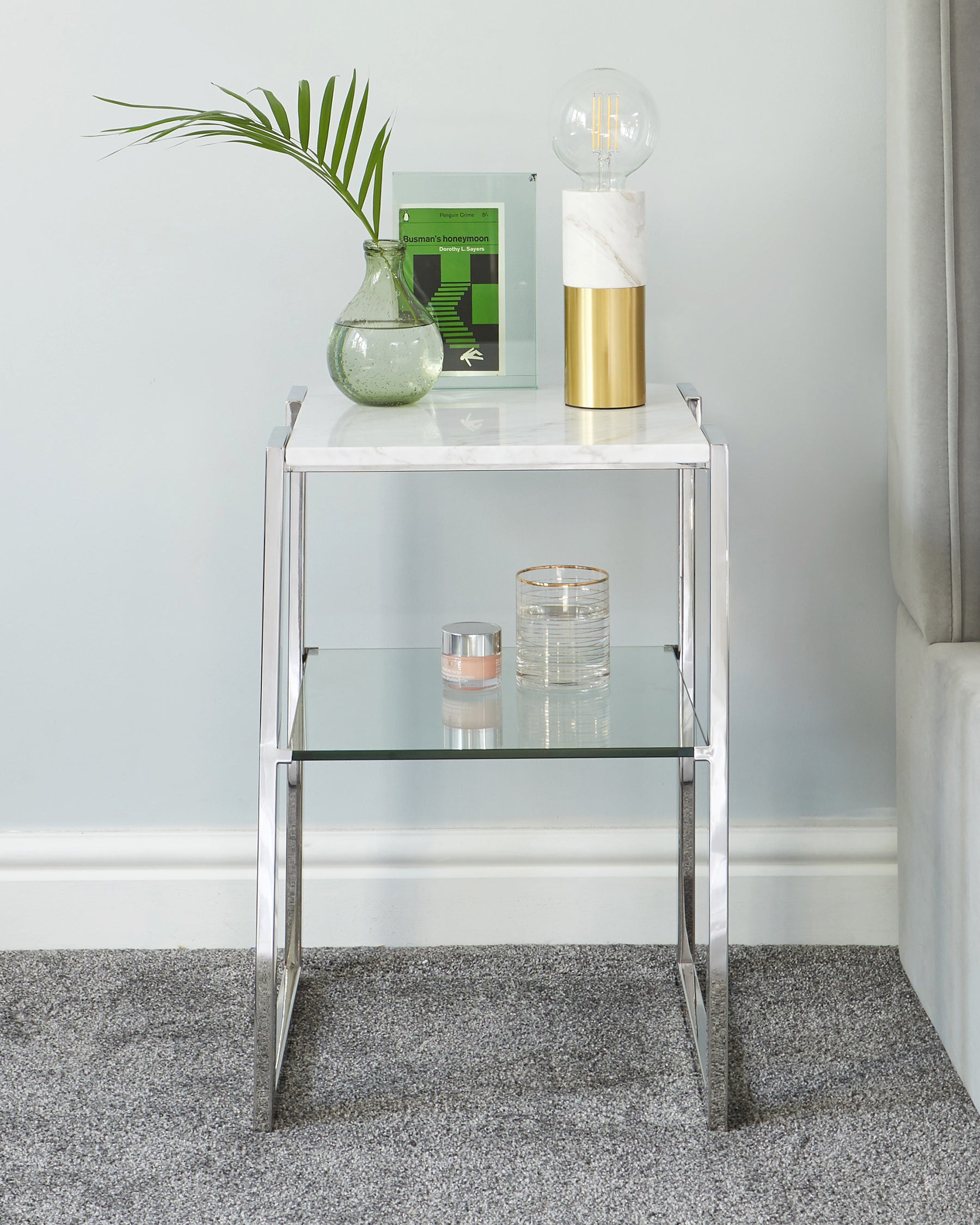 Layla White Marble And Chrome Side Table