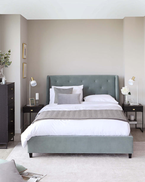 lenora velvet double bed with storage sage green