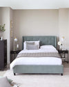 lenora velvet king bed with storage sage green
