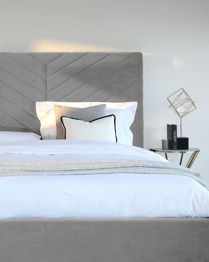 leo king size velvet chrome bed with storage light grey
