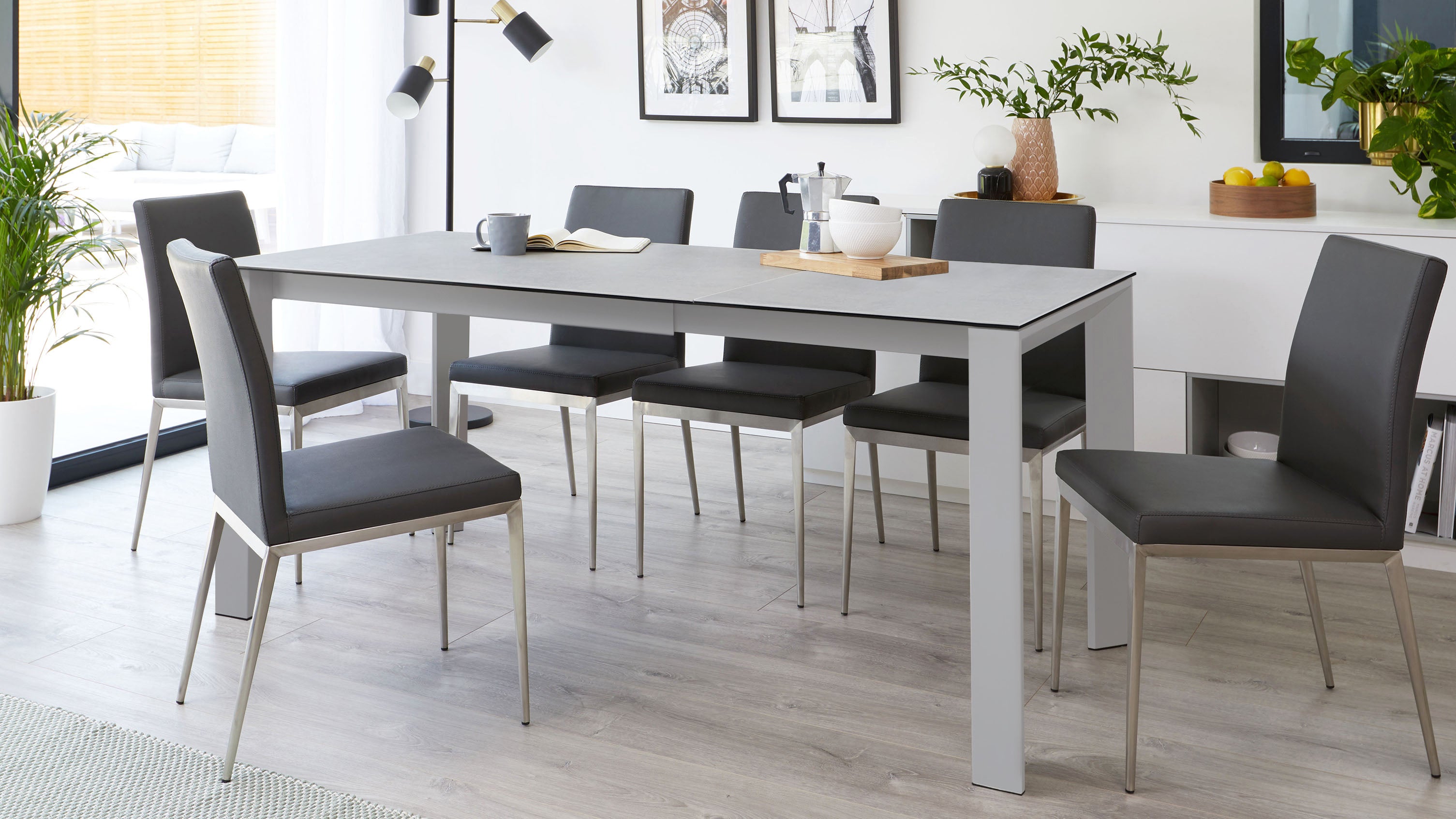 Louis Light Grey Ceramic And Lucia Extending Dining Set