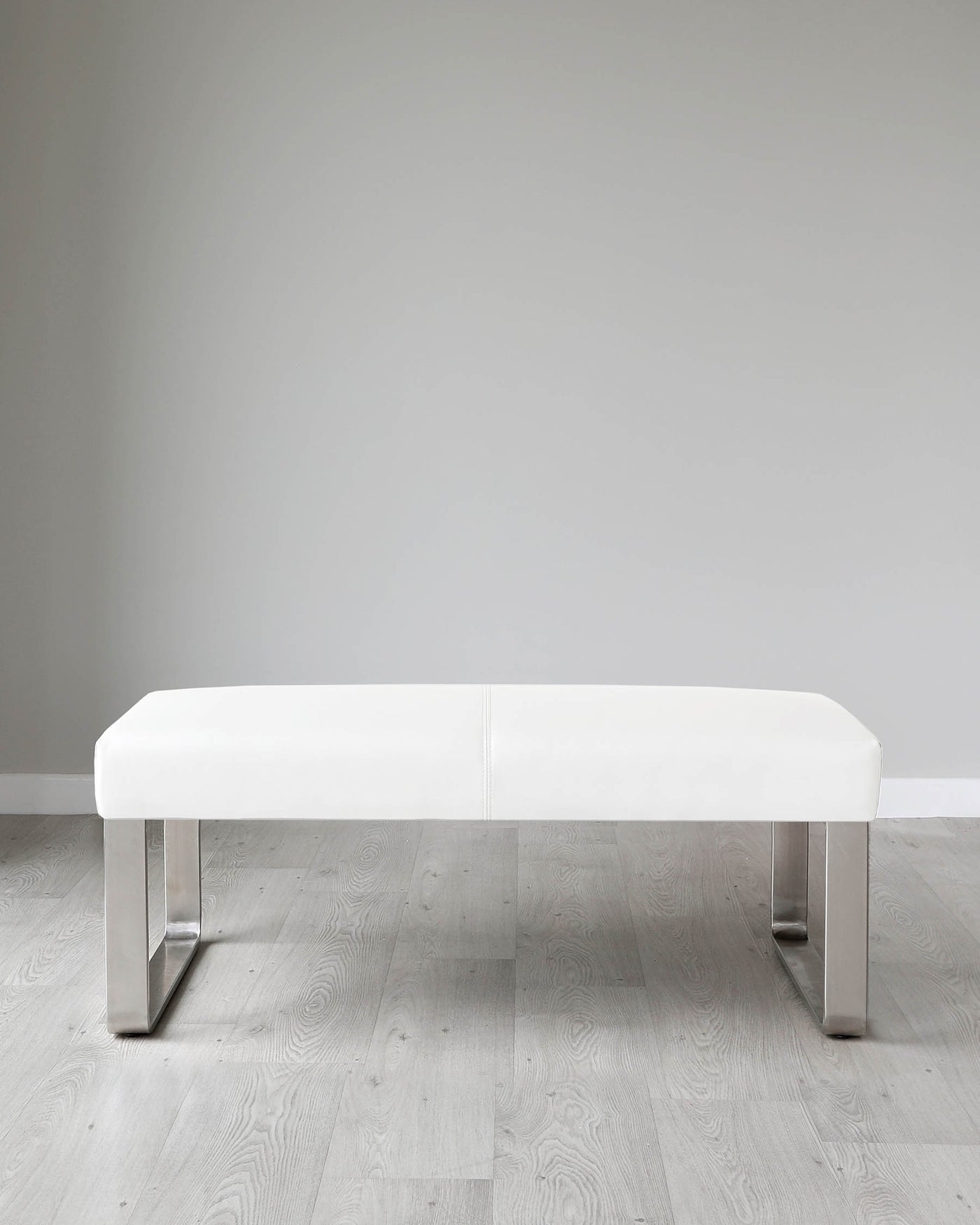 Loop 2 Seater White Faux Leather & Stainless Steel Bench Without Backrest