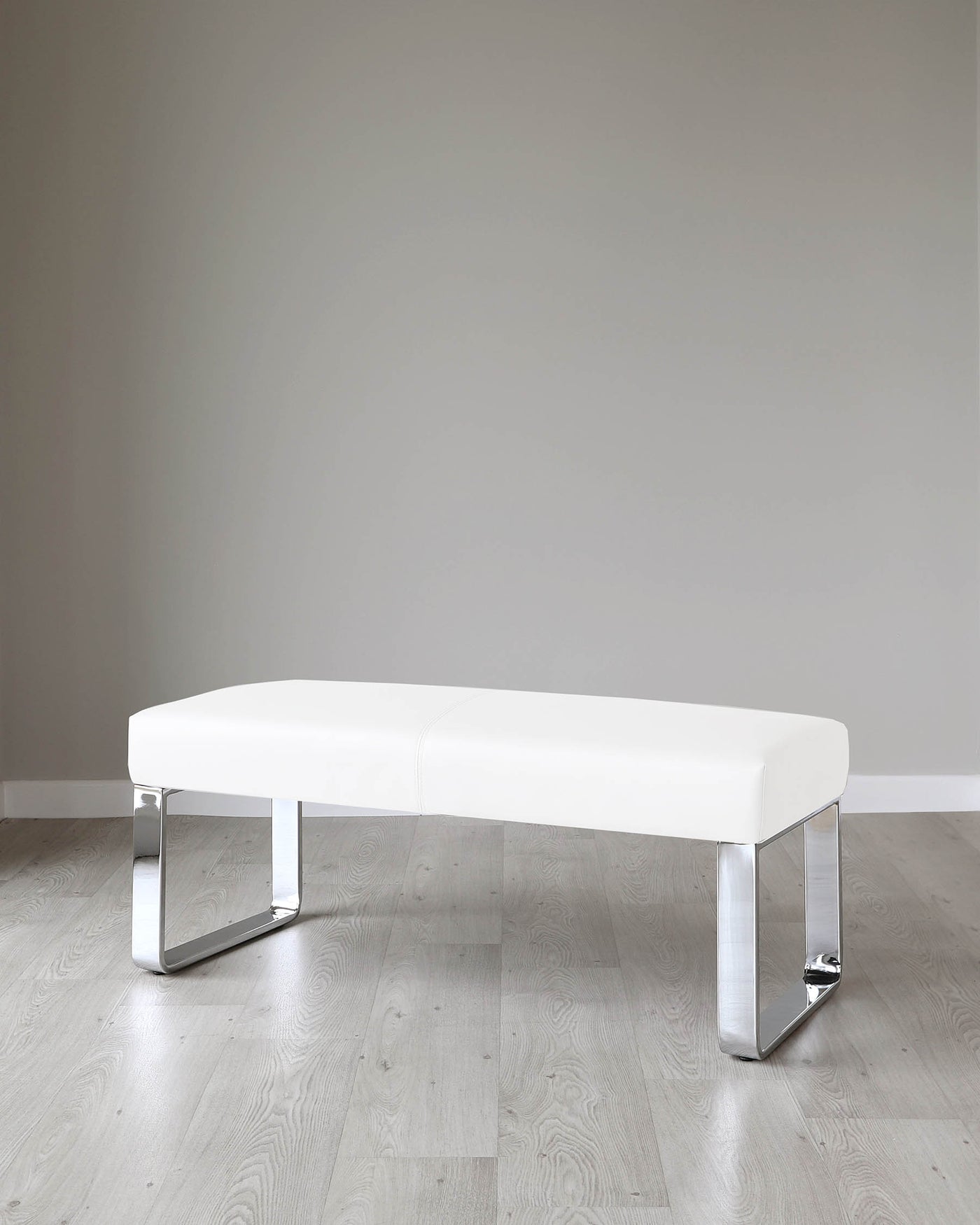 Loop 2 Seater White Faux Leather & Chrome Bench Without Backrest