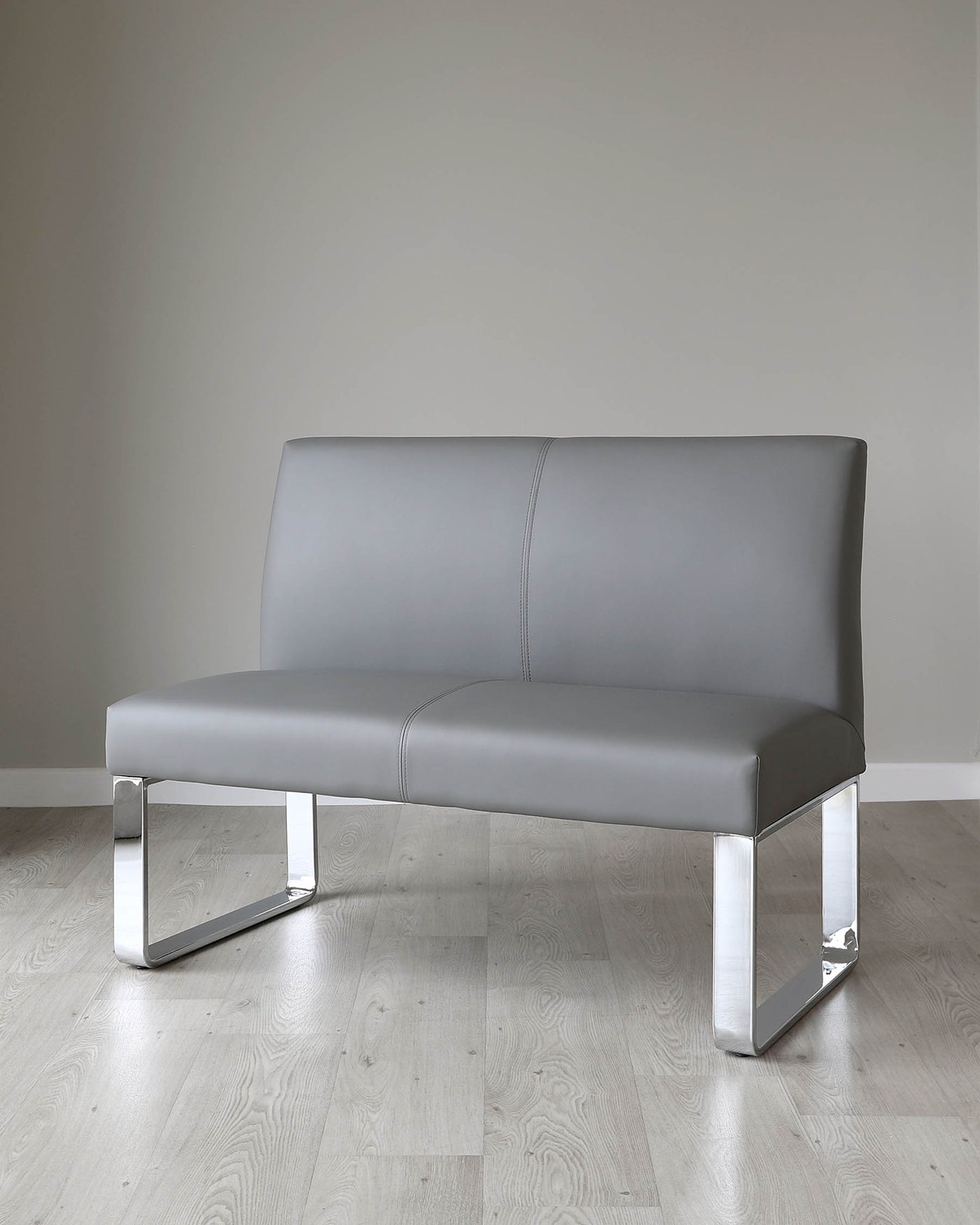 Loop 2 Seater Grey Faux Leather & Chrome Bench With Backrest