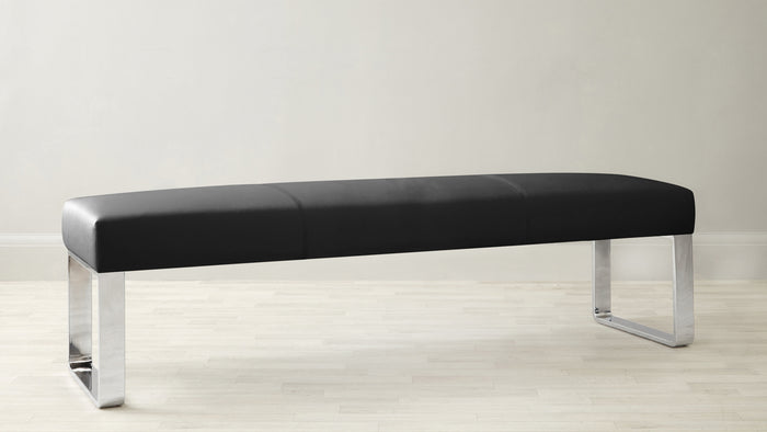Loop 3 Seater Black Faux Leather & Chrome Bench Without Backrest