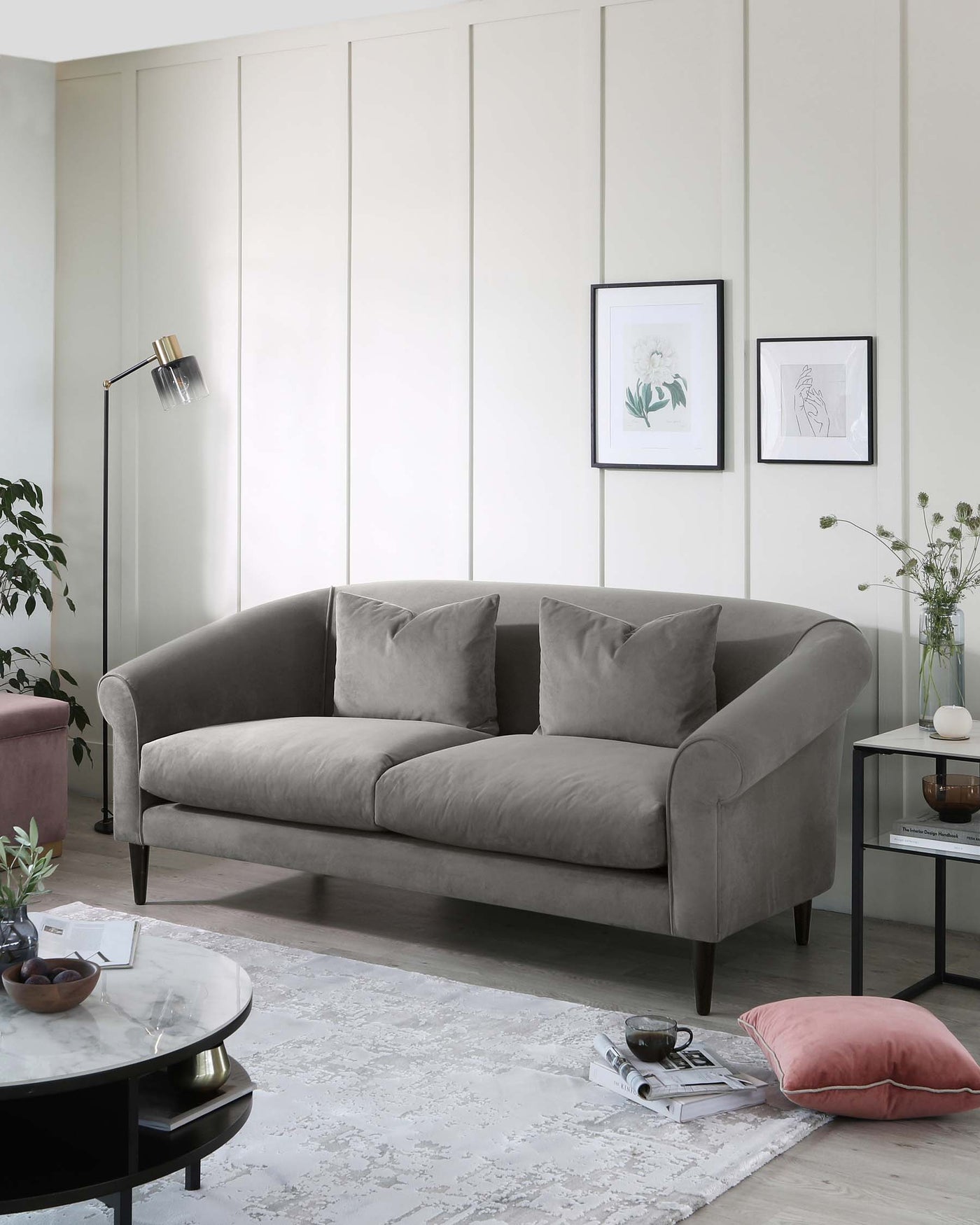 Lucinda Mid Grey Velvet 3 Seater Sofa