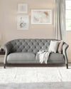 luxe modern 2 to 3 seater real leather dark wood leg chesterfield sofa light grey