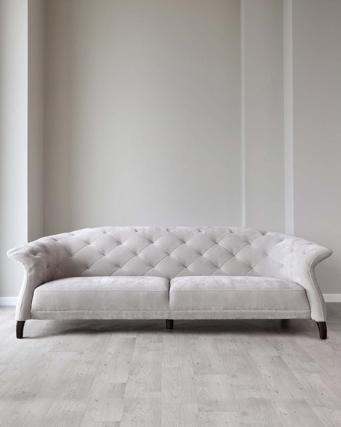 luxe modern large 3 seater fabric chesterfield sofa light grey