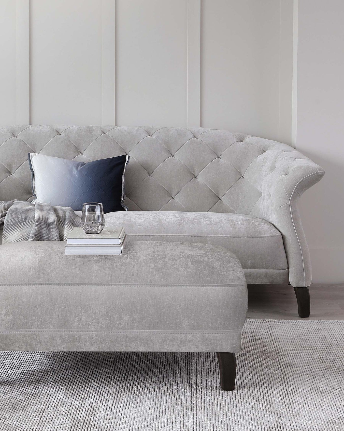 luxe modern fabric footstool light grey