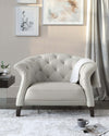 Luxe Modern Natural Grey Real Leather And Dark Wood Leg Armchair