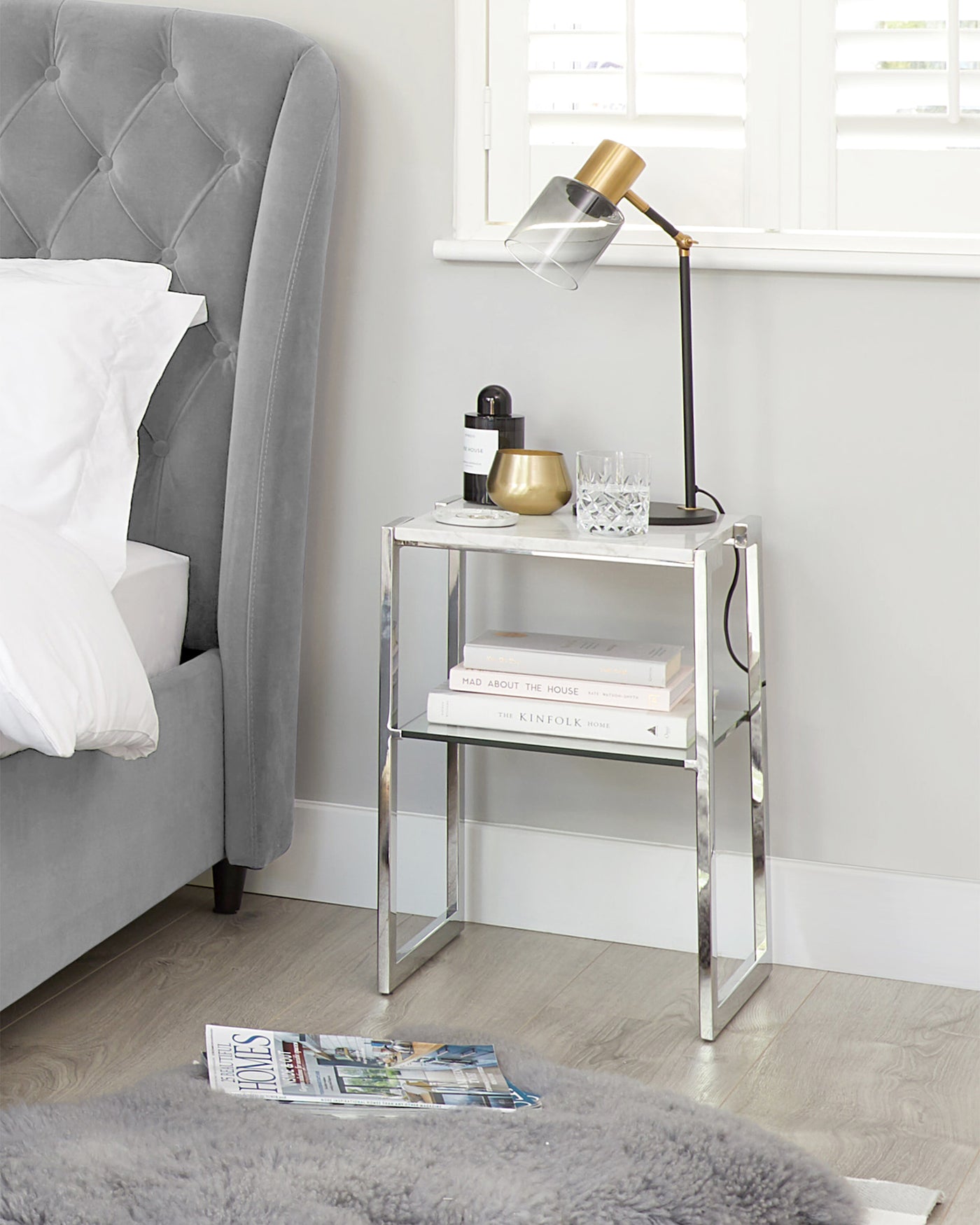 Layla White Marble And Chrome Side Table