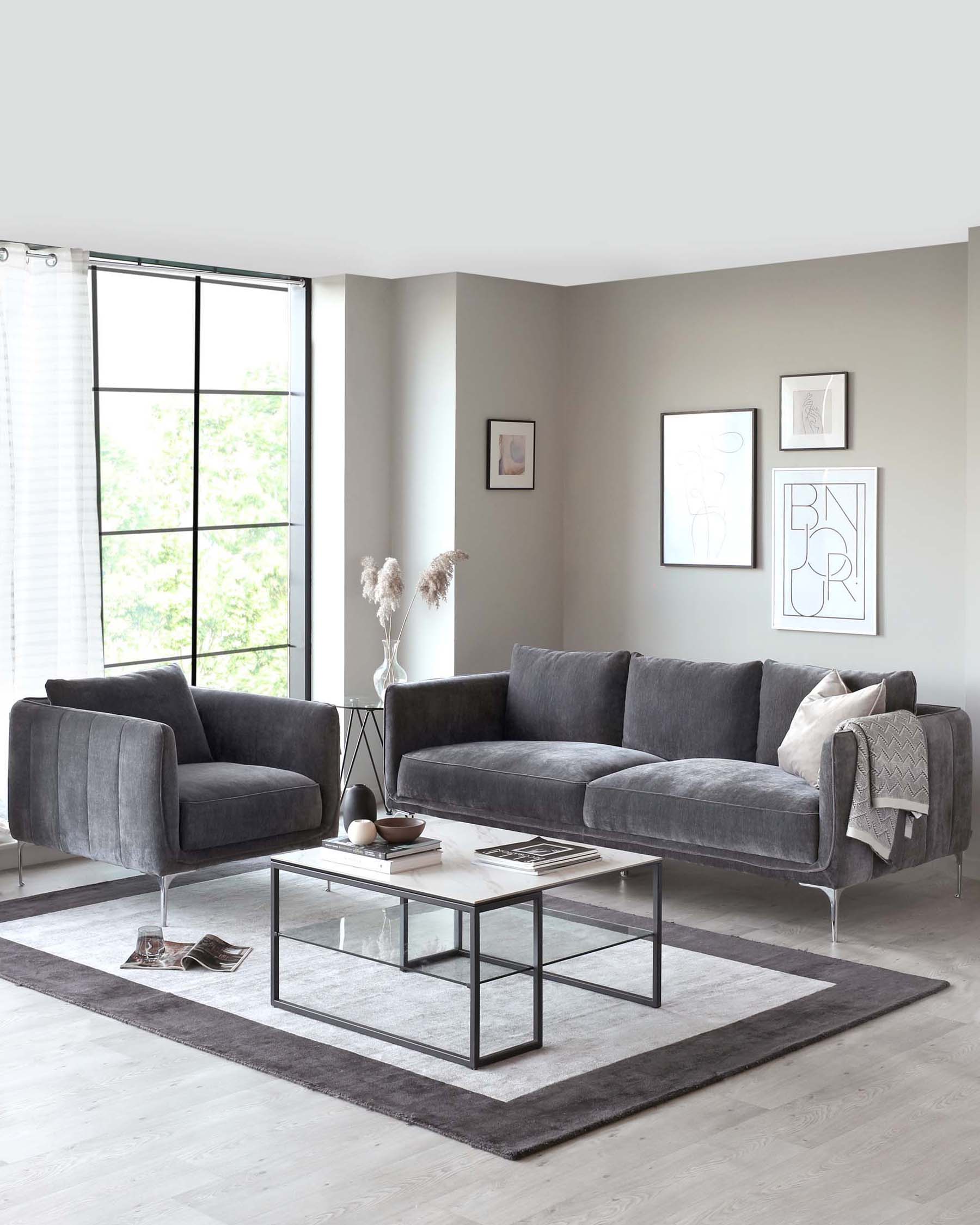 Margot Grey Fabric 3 Seater Sofa and Armchair