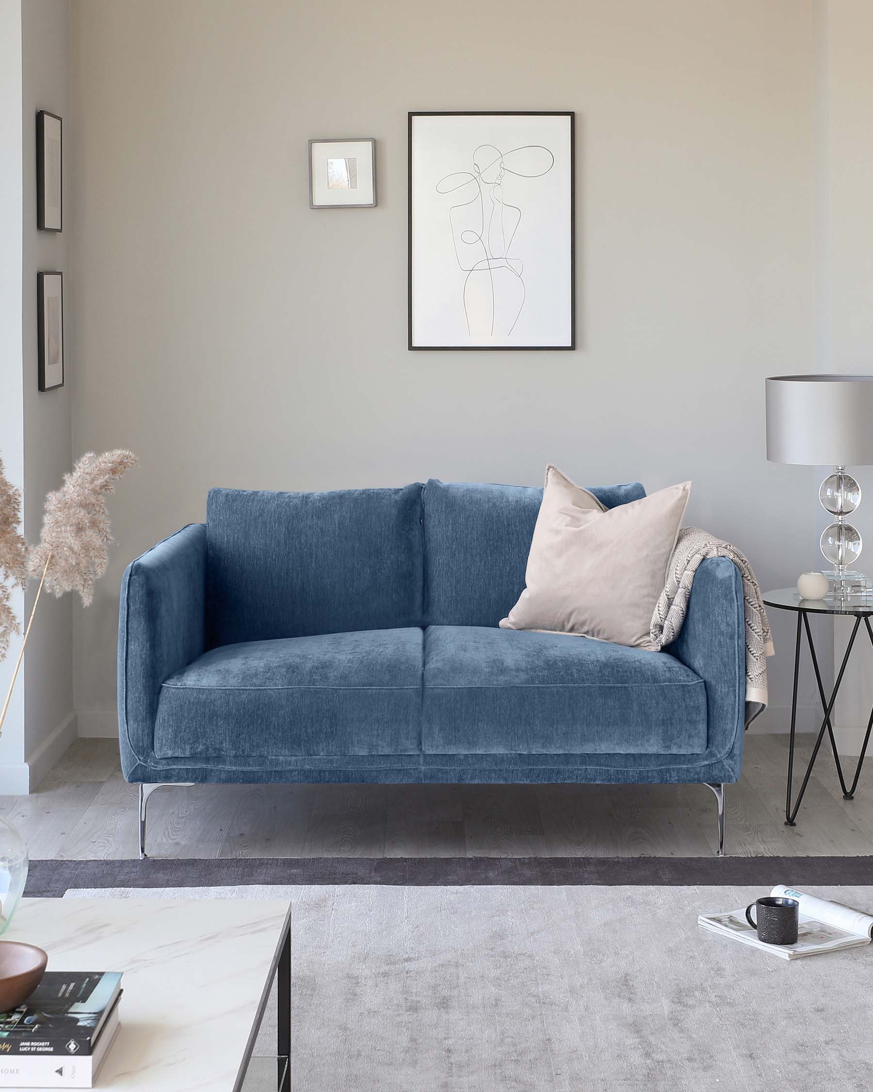 Margot Mid Blue Fabric 2 Seater Sofa