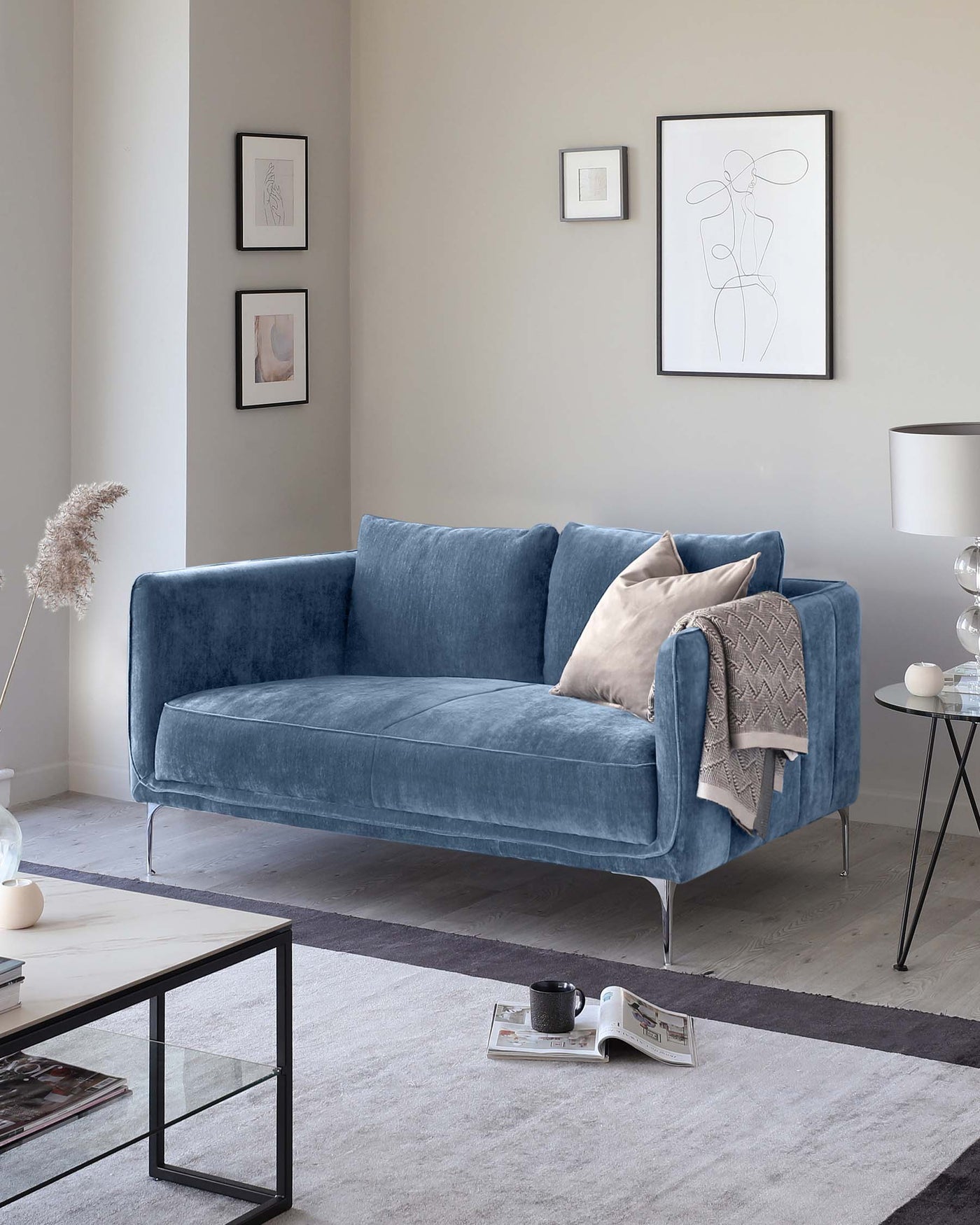 Margot Mid Blue Fabric 2 Seater Sofa