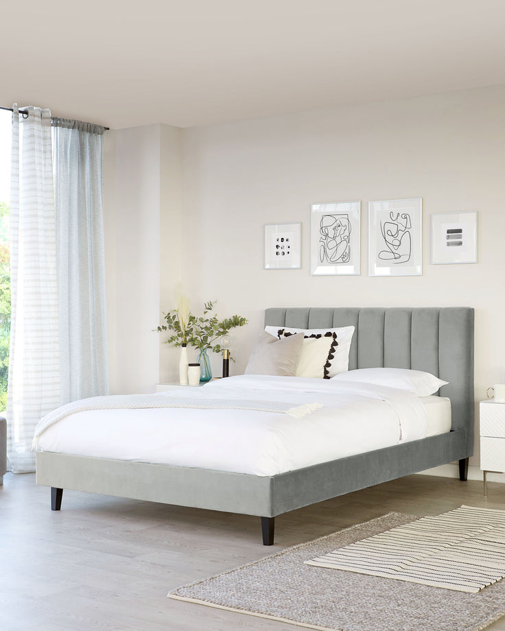 maya velvet king size bed light grey