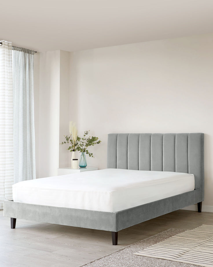 maya velvet king size bed light grey