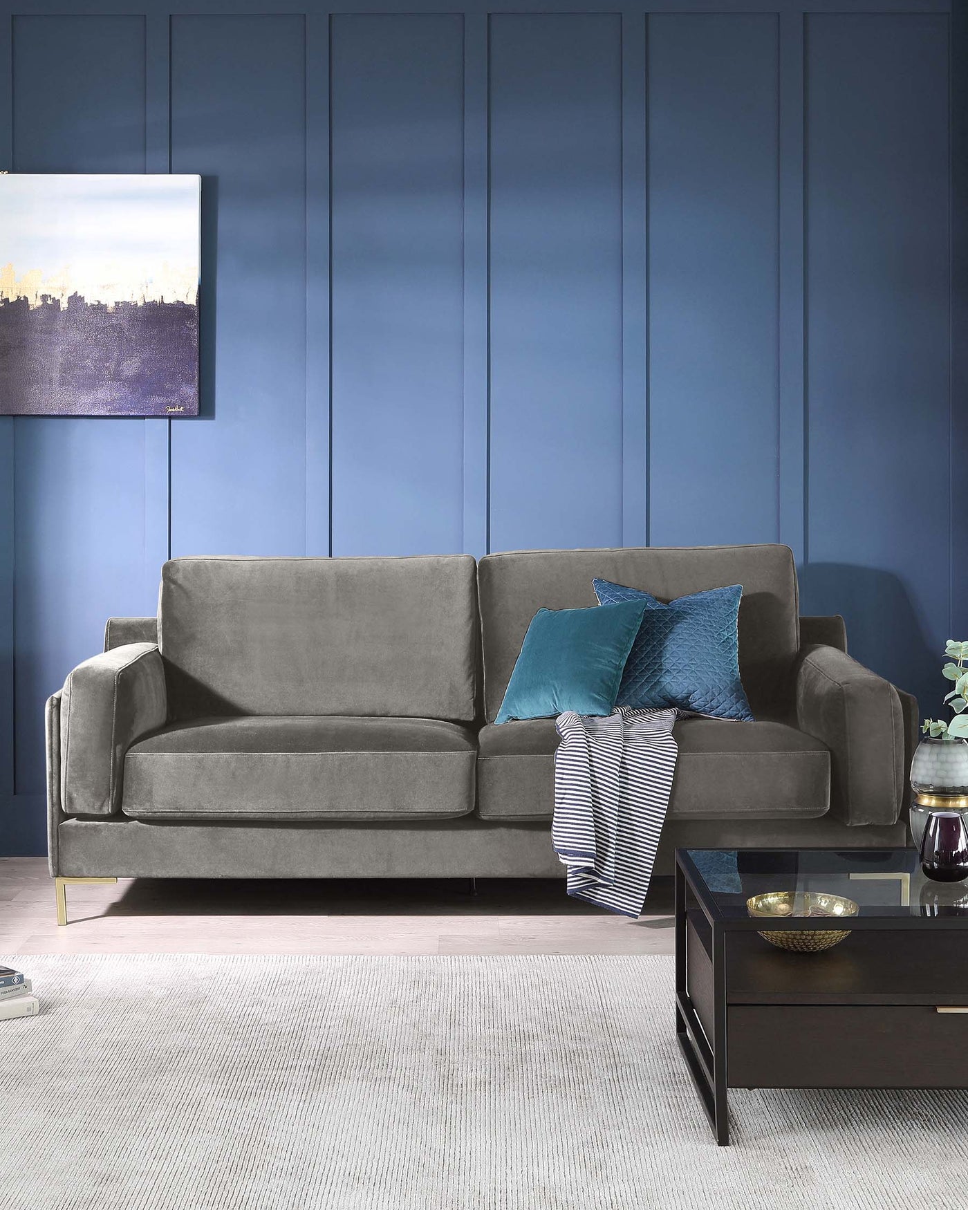 Mayfair Grey 3 Seater Velvet Sofa