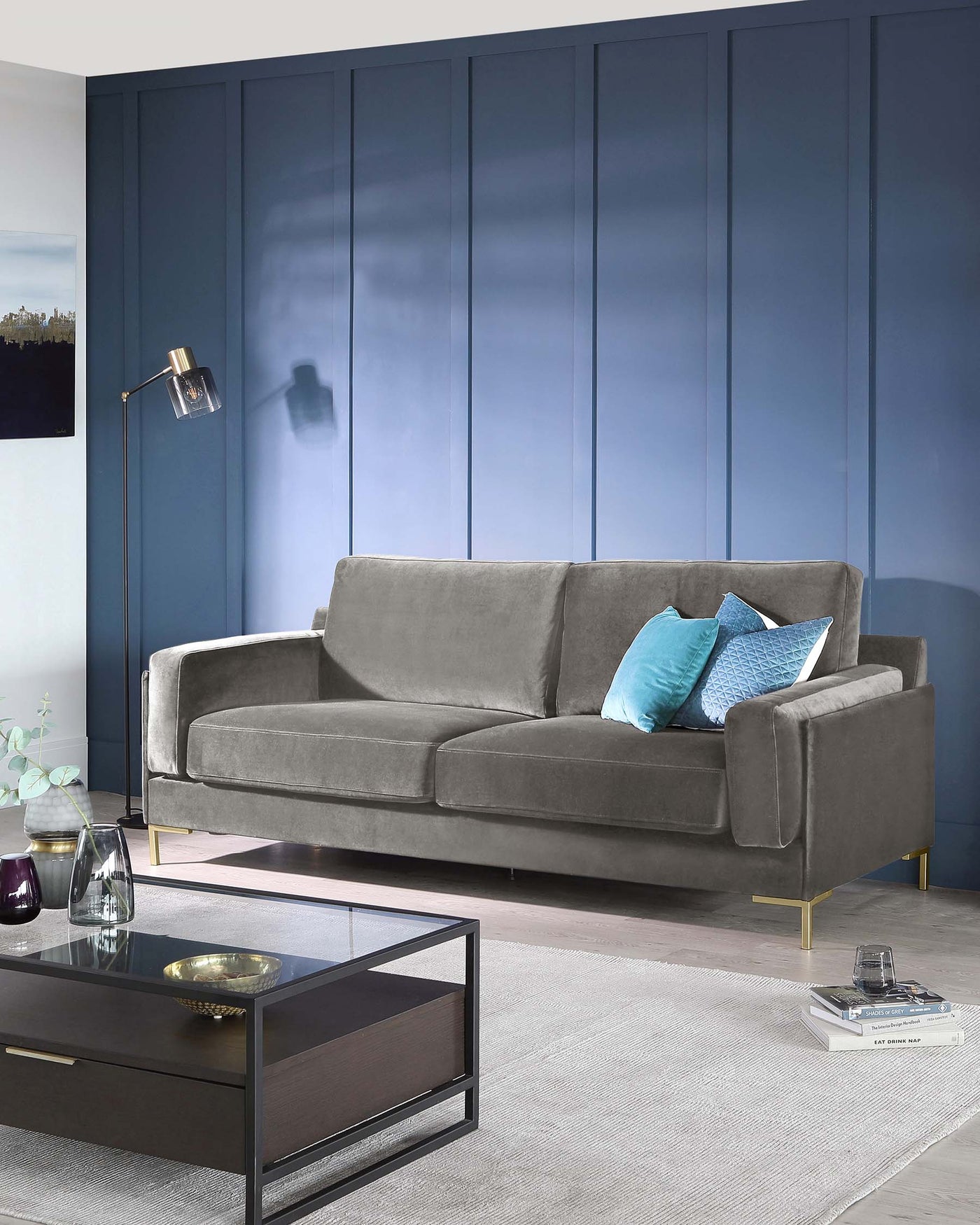 mayfair 3 seater velvet sofa grey