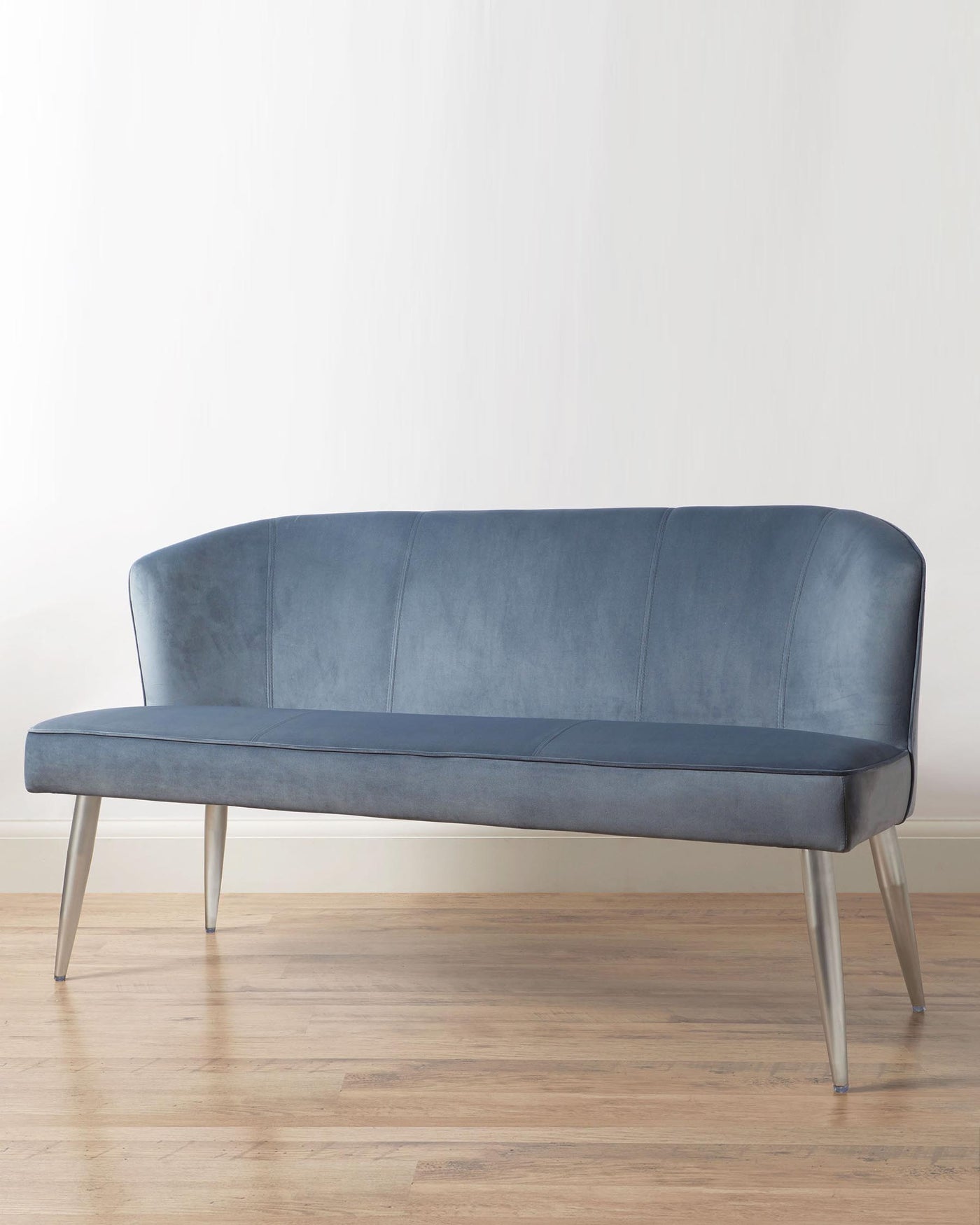 Mellow Blue Grey Velvet 3 Seater Bench With Backrest