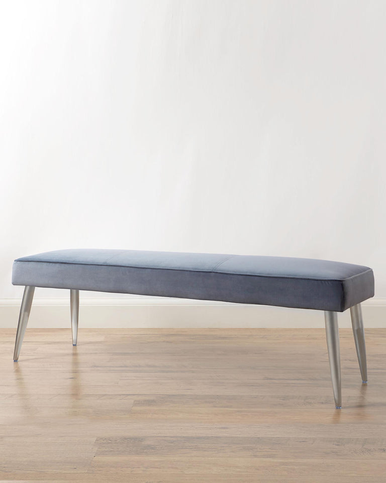 mellow velvet 3 seater bench without backrest blue grey