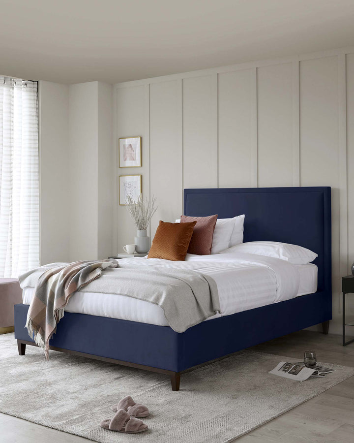 monica velvet double bed with storage navy