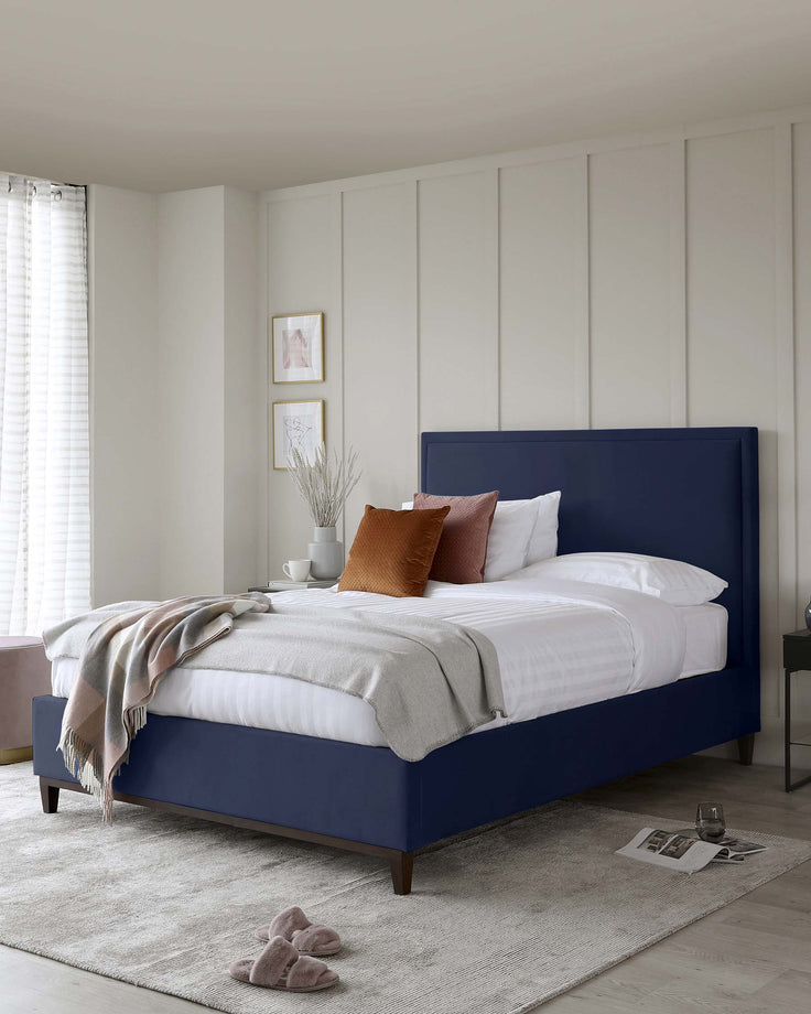 monica velvet double bed with storage navy