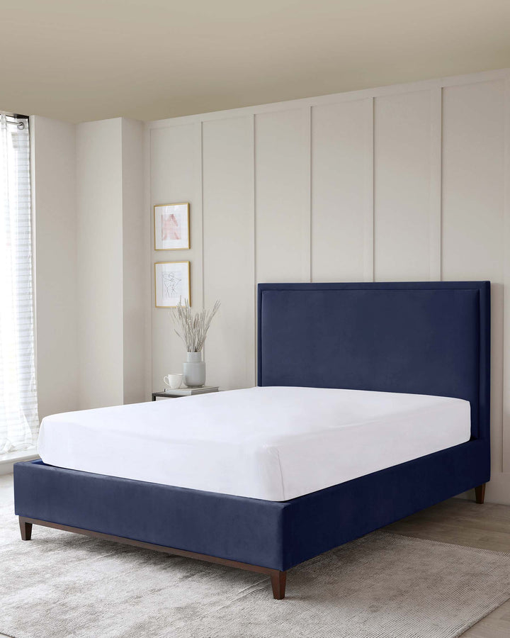 monica velvet double bed with storage navy
