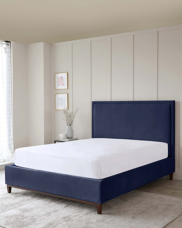 monica velvet double bed with storage navy