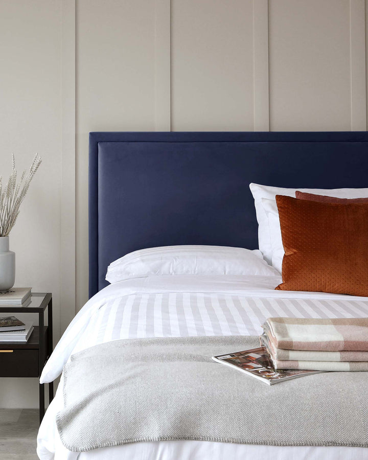 monica velvet double bed with storage navy