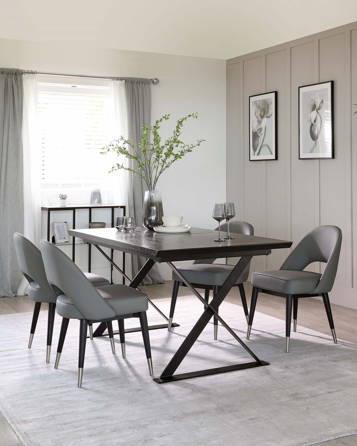 nala extending dining table and clover faux leather chairs