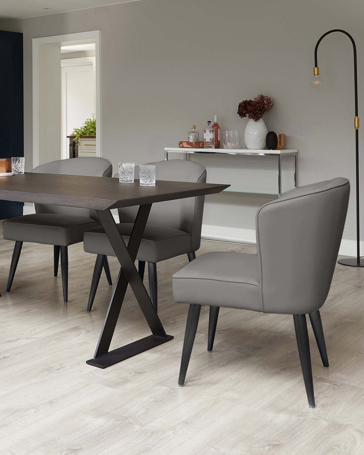 mellow faux leather dining chair black legs mid grey