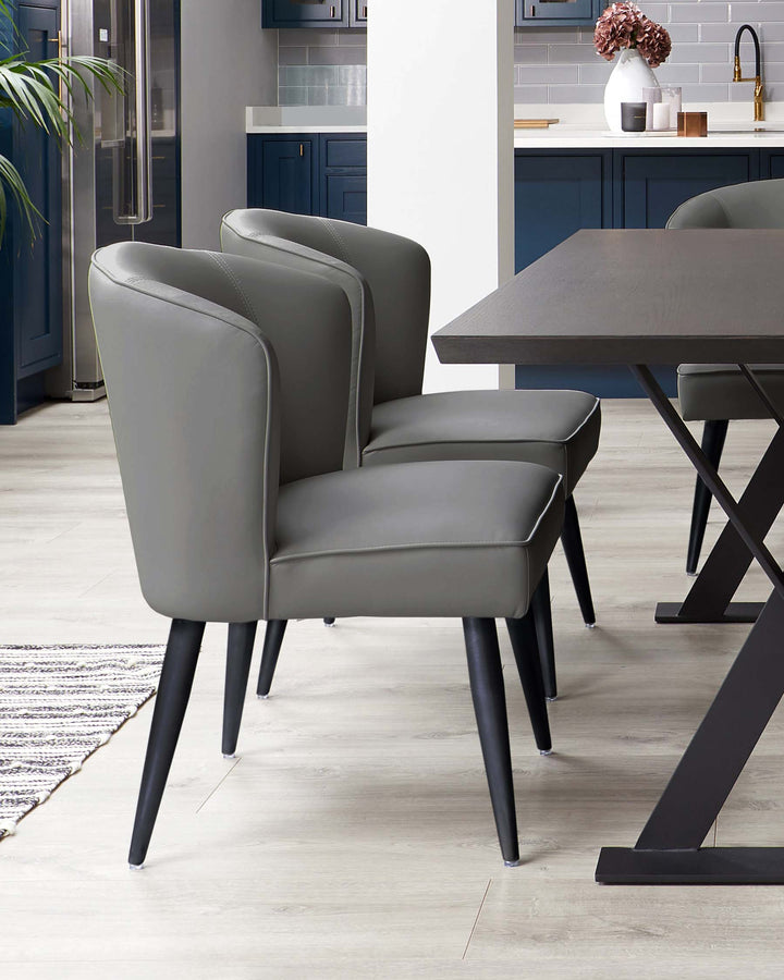 mellow faux leather dining chair black legs mid grey