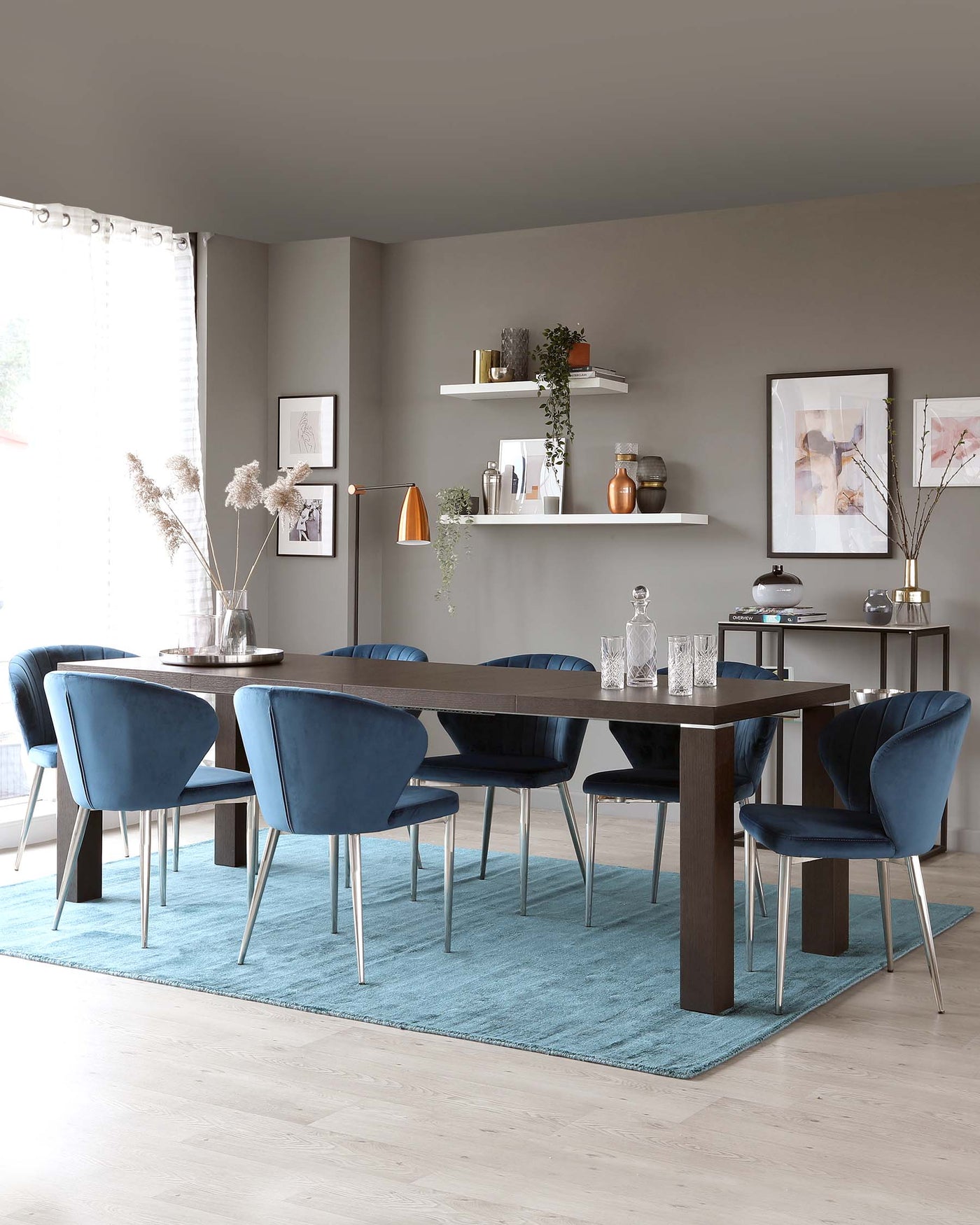 nixon chrome extending table and harper velvet dining chair set