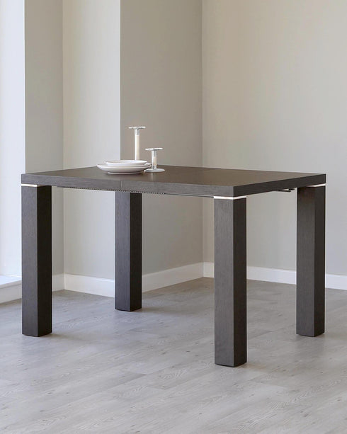 Nixon Dark Oak and Chrome Extending 4 To 10 Seater Dining Table