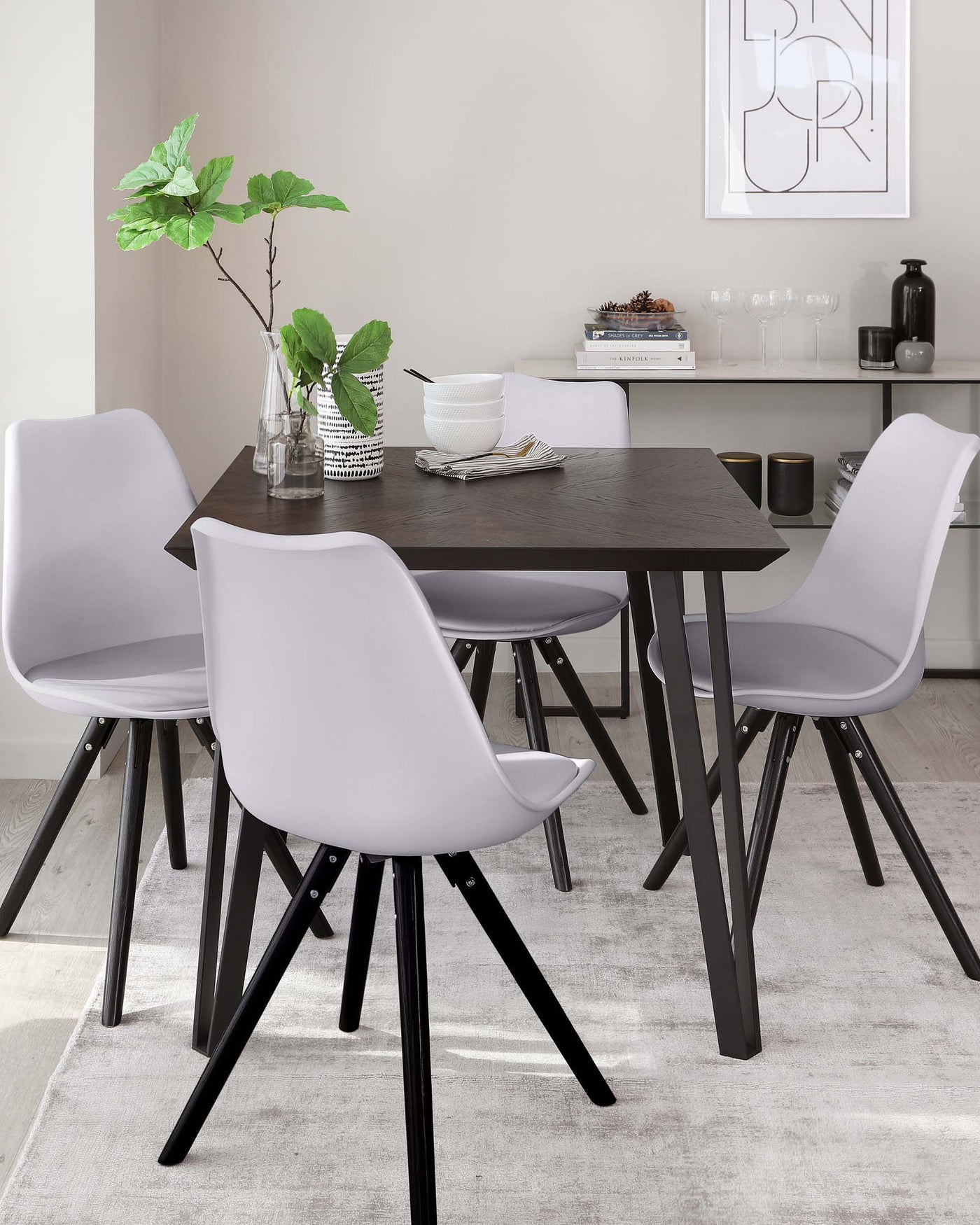 Ida Grey Plastic Dining Chair With Black Legs- Set of 2