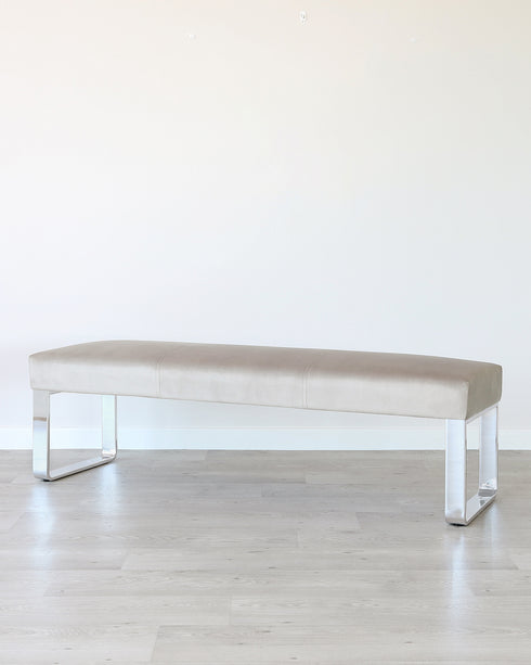 Ophelia 3 Seater Champagne Velvet & Chrome Bench Without Backrest