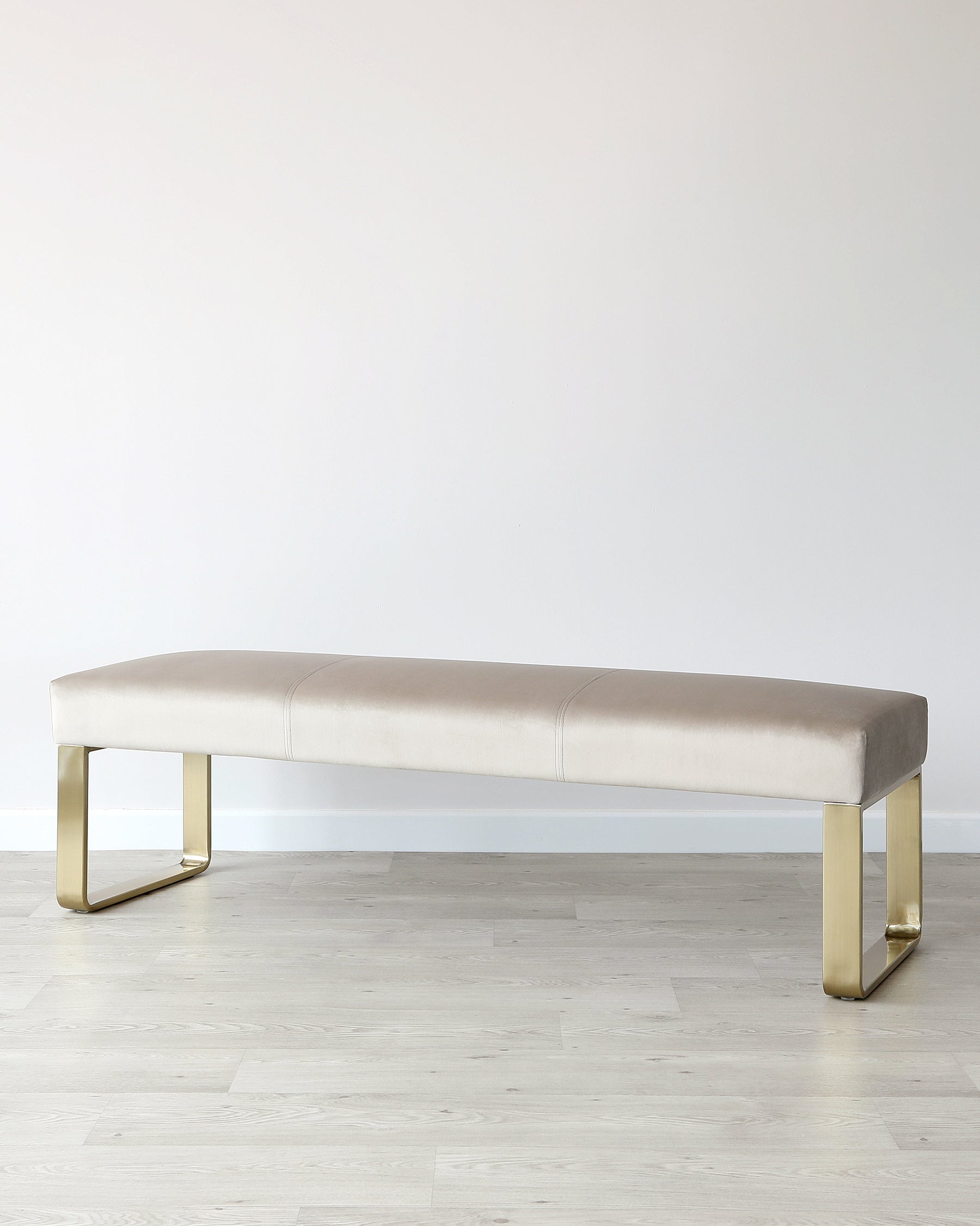 Ophelia 3 Seater Champagne & Brass Velvet Bench Without Backrest