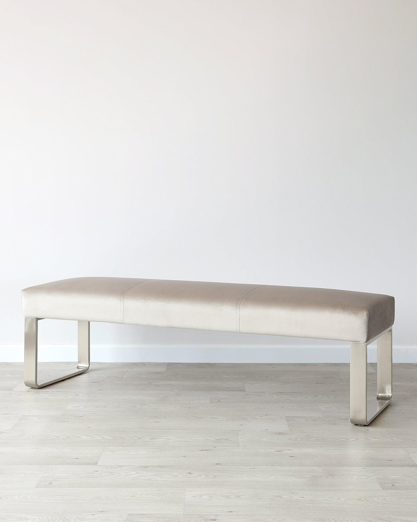 Ophelia 3 Seater Champagne Velvet & Stainless Steel Bench Without Backrest