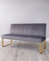 Ophelia 3 Seater Dark Grey Velvet With Brushed Brass Bench With Backrest