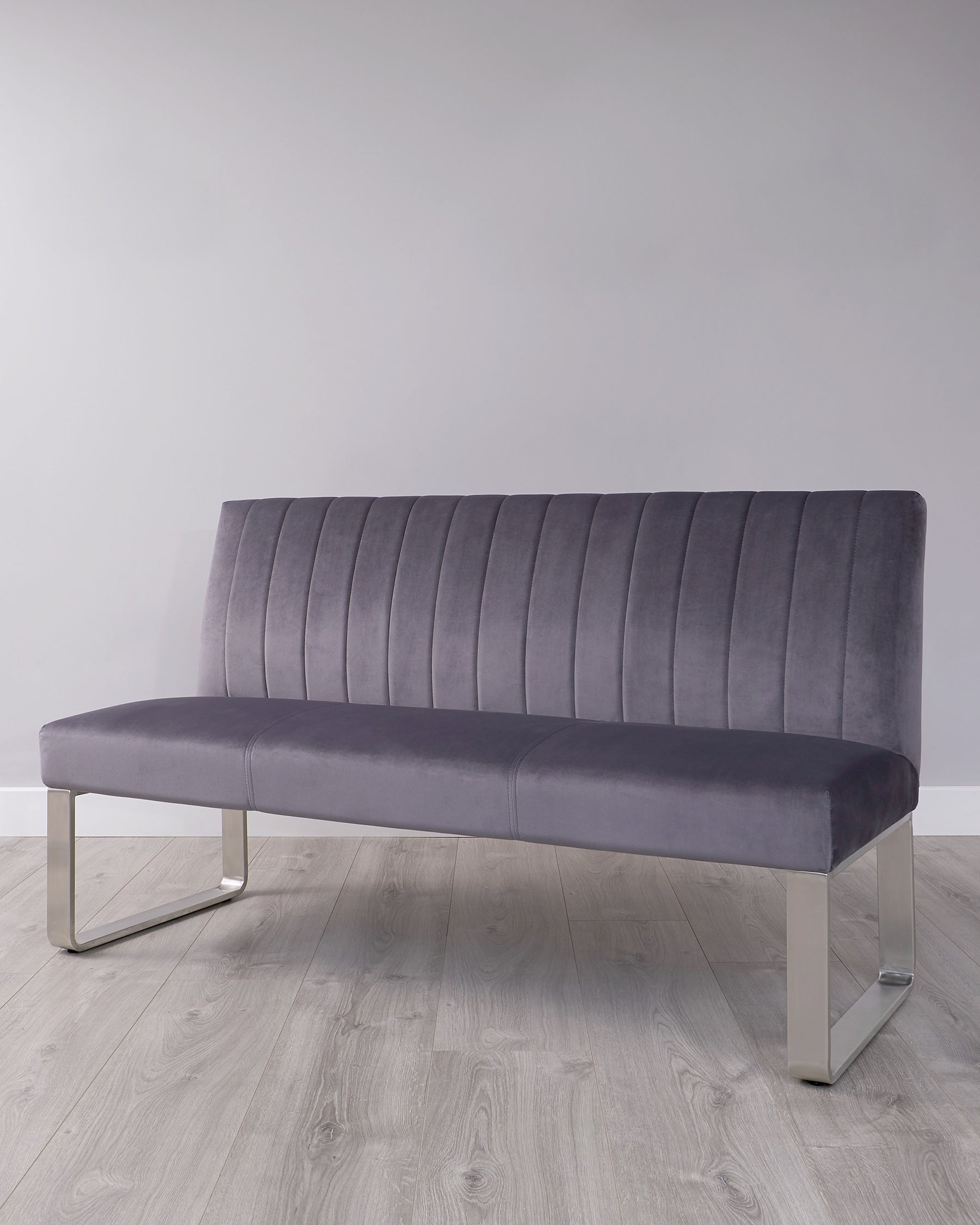 ophelia 3 seater velvet stainless steel bench with backrest dark grey