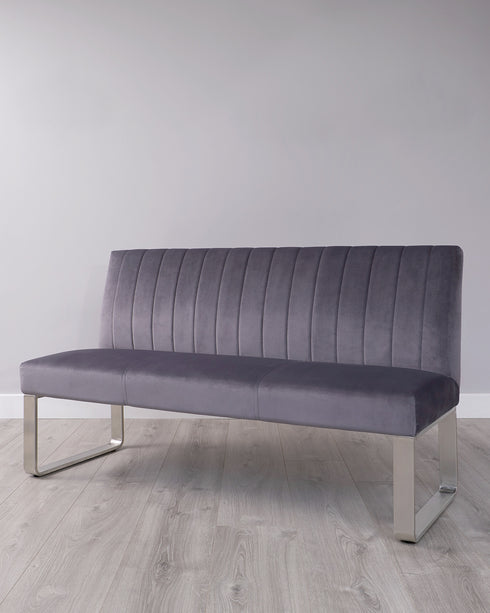 Ophelia 3 Seater Dark Grey Velvet And Stainless Steel Bench With Backrest