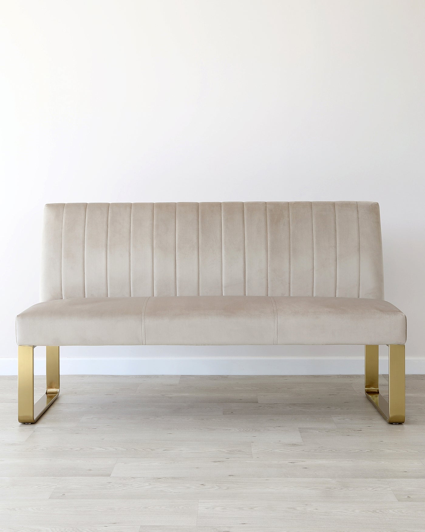 Ophelia 3 Seater Champagne Velvet & Brass Bench With Backrest