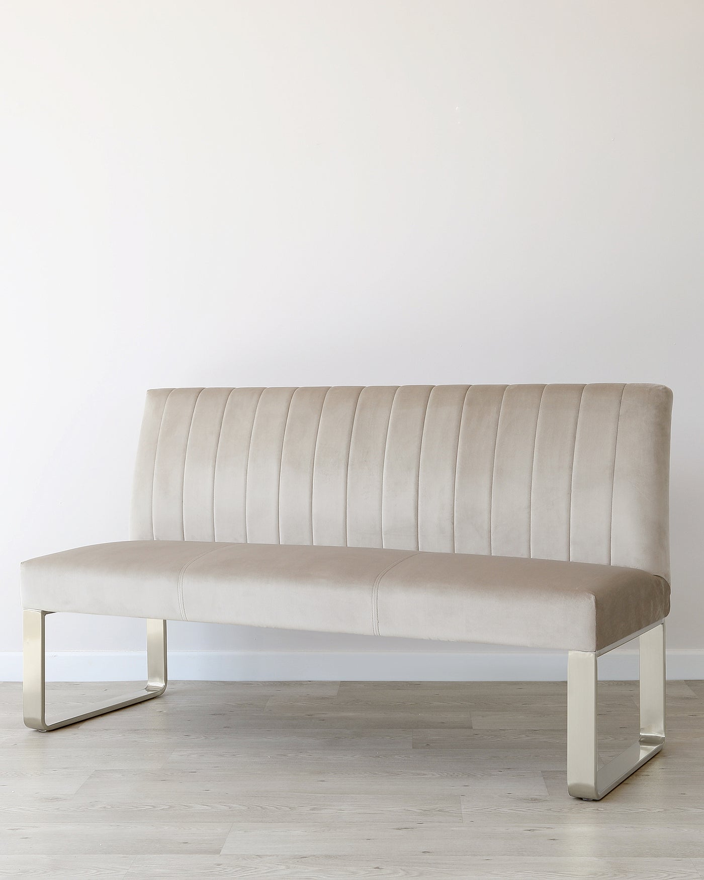 Ophelia 3 Seater Champagne Velvet & Stainless Steel Bench With Backrest