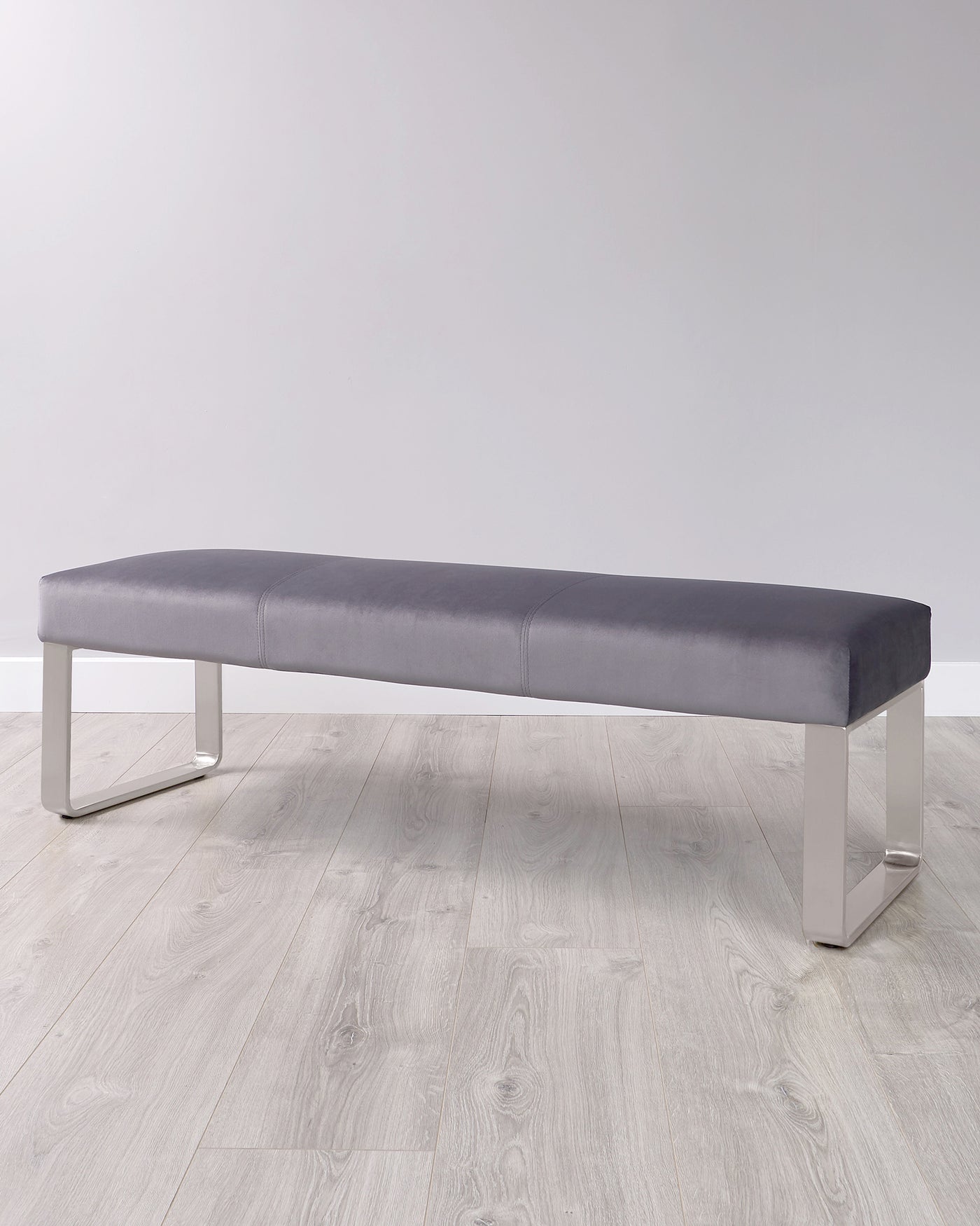 Ophelia 3 Seater Dark Grey Velvet Stainless Steel Bench Without Backrest
